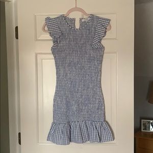 Blue gingham smocked dress
